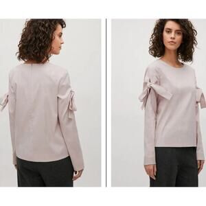 COS Bow Sleeve Ties Accent Long Sleeve Top Beige Taupe Womens Sz 6